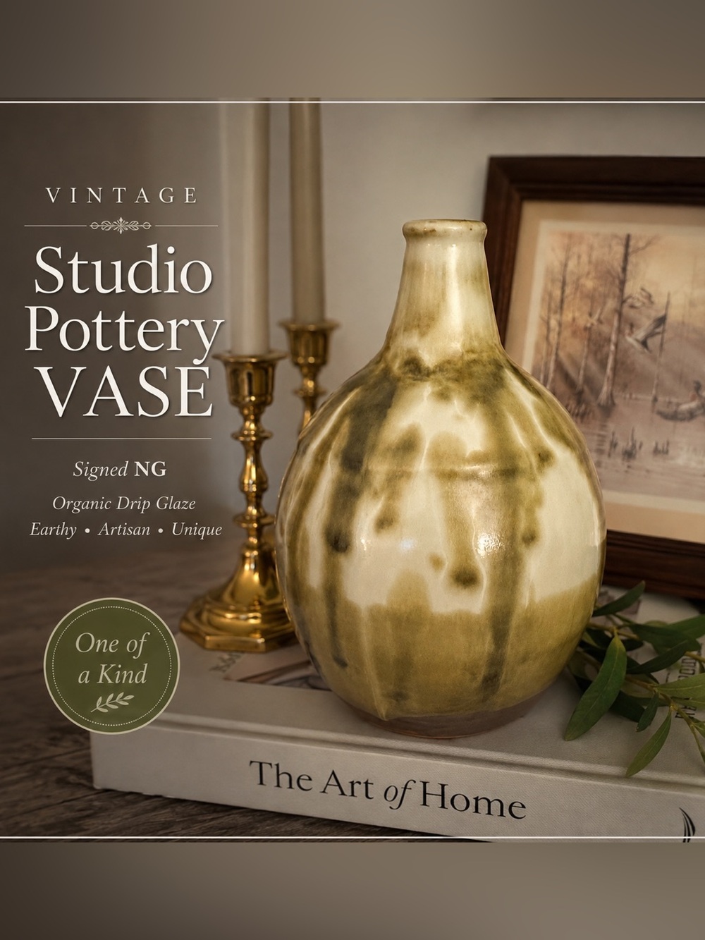 Vintage Studio Pottery Vase Signed NG | Organic Drip Glaze Art Pottery
